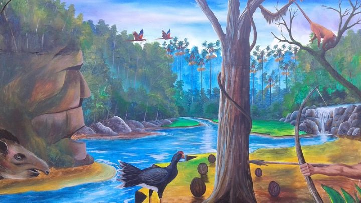 Pintura que muestra la cosmovisión del pueblo Harakbut. Fuente: Presentación de Antonio Iviche